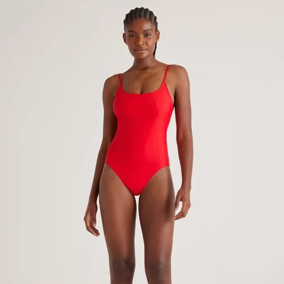 NWT QUINCE Italian Cami One-Piece Swimsuit Cherry Red - Picture 1 of 12